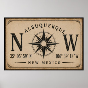 Vintage Albuquerque New Mexico Coordinates Poster