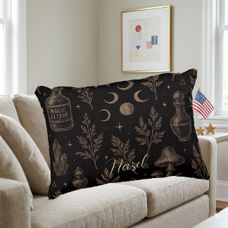Vintage Alchemy Gothic Botanical Decorative Black Accent Pillow