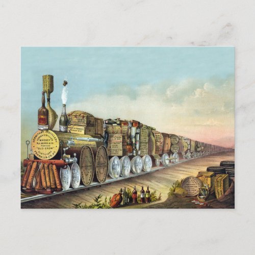 Vintage Alcohol Train Postcard