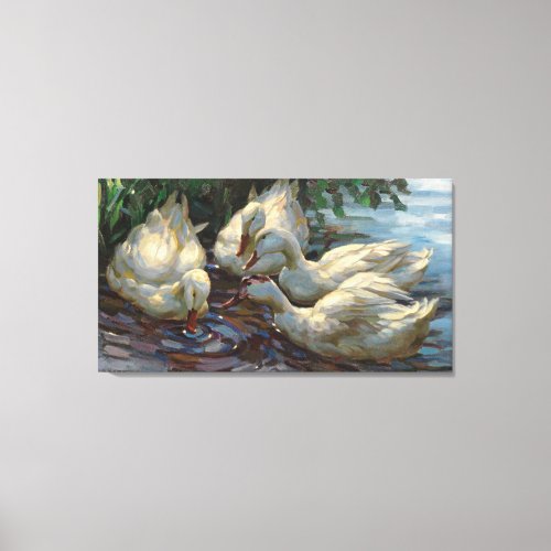 Vintage Alexander Koester Four Ducks at the Pond Canvas Print