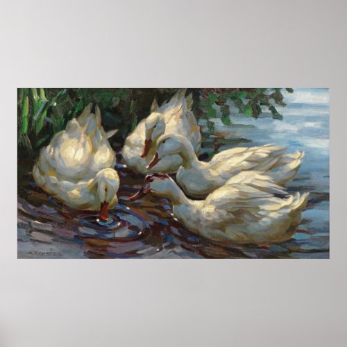 Vintage Alexander Koester Four Ducks at the Pond Poster