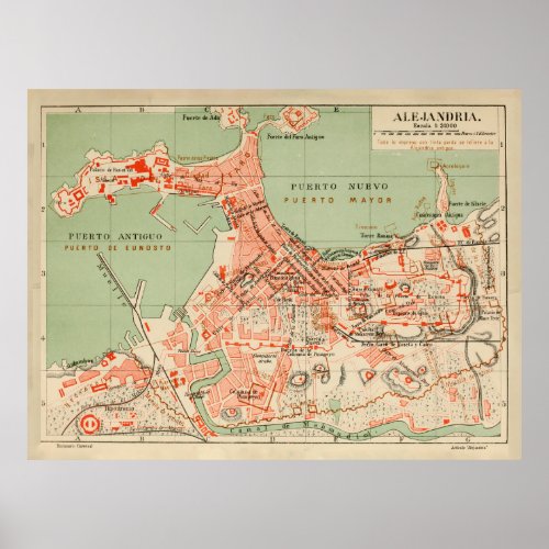 Vintage Alexandria Egypt Map 1887 Poster