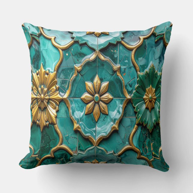 Vintage Algerian Turquoise Ceramic Art Pillows (Front)