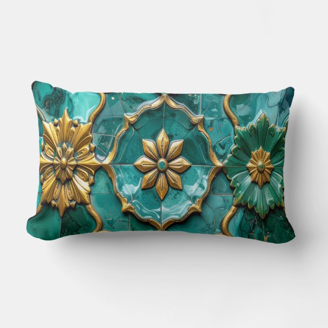 Vintage Algerian Turquoise Ceramic Art Pillows (Front)