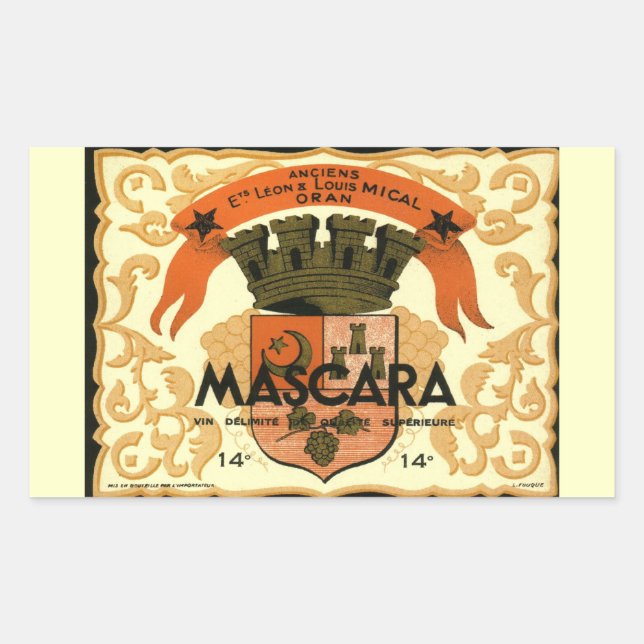 Vintage Algerian Wine label,  Mascara Rectangular Sticker (Front)