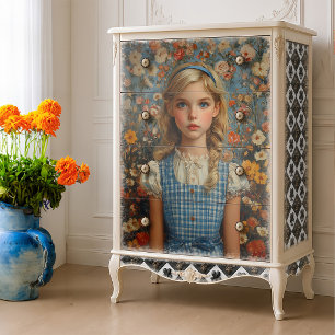 Vintage Alice Blue Gingham Floral Oil Painting Tissue Paper