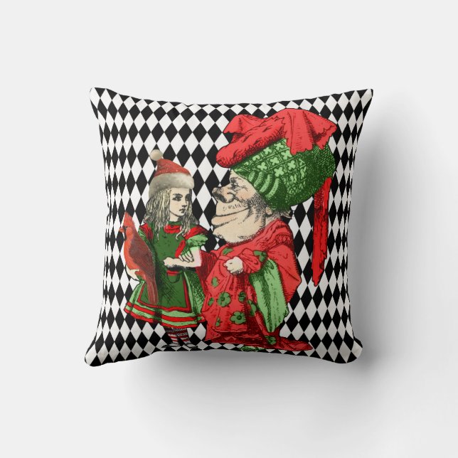 Vintage Alice Christmas Throw Pillow (Back)