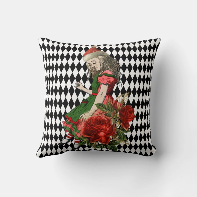 Vintage Alice Christmas Throw Pillow (Back)