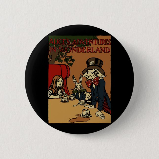 Vintage Alice Cover Mad Tea Party Button (Front)