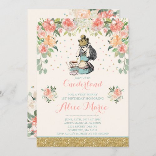 Vintage Alice In ONEderland Birthday Invitation