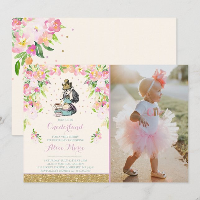 Vintage Alice In ONEderland Birthday Invitation (Front/Back)