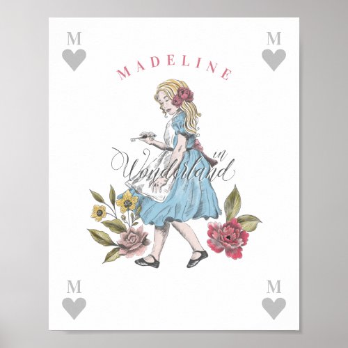 Vintage Alice in Wonderland  Alice  Florals Poster