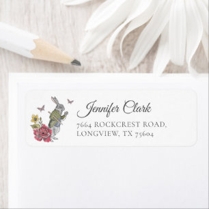 Vintage Alice in Wonderland Alice & Rabbit Floral  Label