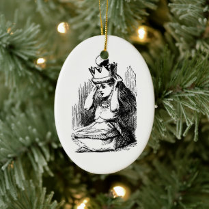 Vintage Alice in Wonderland, Alice w Queen's Crown Ceramic Ornament