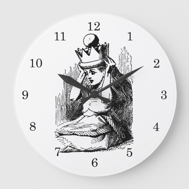 Vintage Alice in Wonderland, Alice w Queen's Crown Large Clock (Front)