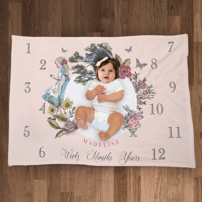 Vintage Alice in Wonderland | Baby Month Milestone Sherpa Blanket