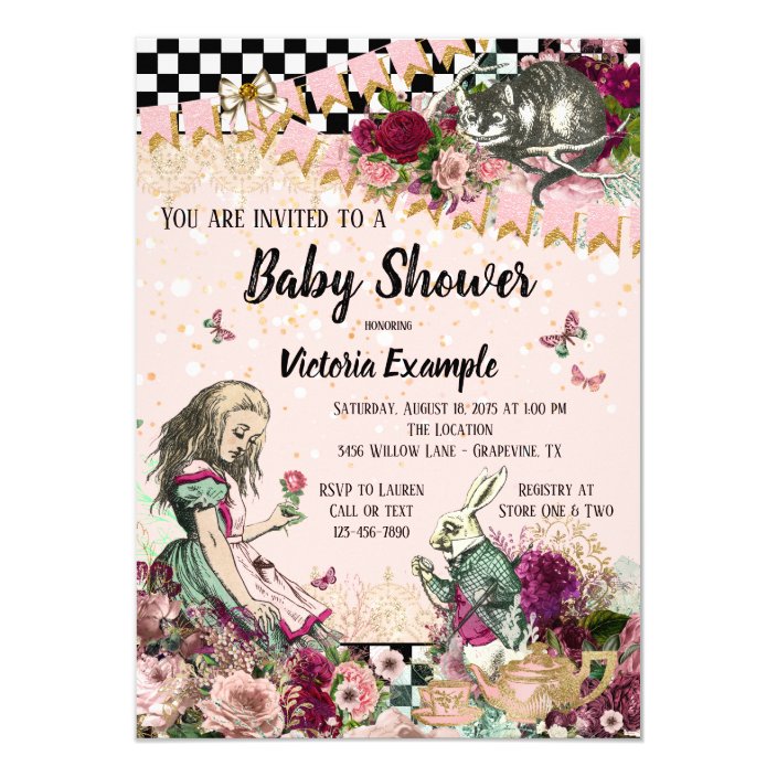 Vintage Alice In Wonderland Baby Shower Invitation Zazzle Wonderland Baby Shower Invitation