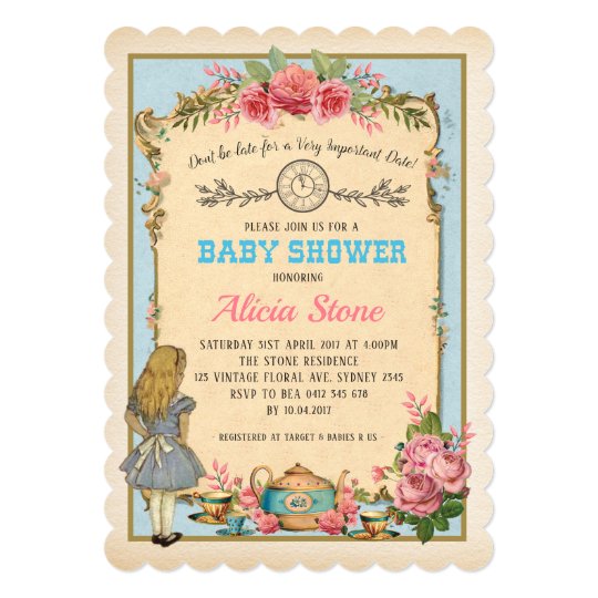 Vintage Alice In Wonderland Baby Shower Tea Invite Zazzle Com Vintage Alice In Wonderland Baby Shower Tea Invite Zazzle Com