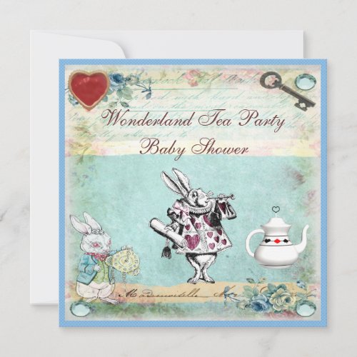 Vintage Alice in Wonderland Baby Shower Tea Party Invite