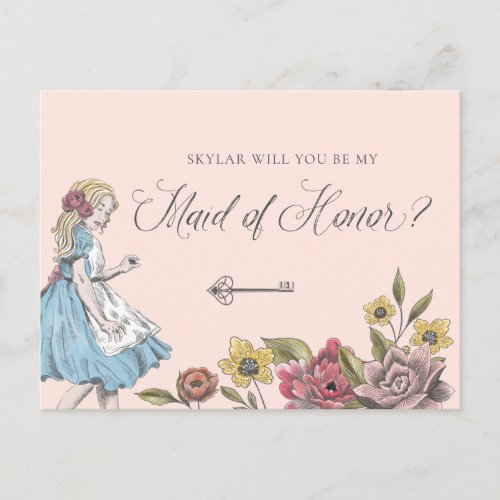 Vintage Alice in Wonderland  Be My Maid of Honor Invitation Postcard