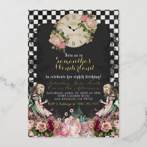 Vintage Alice in Wonderland Birthday Foil Invitation