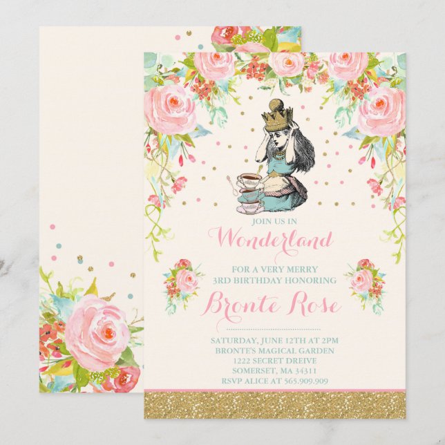 Vintage Alice In Wonderland Birthday Invitation (Front/Back)