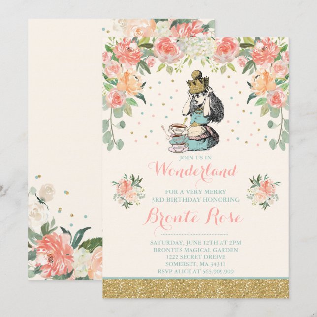 Vintage Alice In Wonderland Birthday Invitation (Front/Back)
