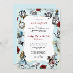 Invitations x 8 Vintage Party Alice in Wonderland Stationery Invites 