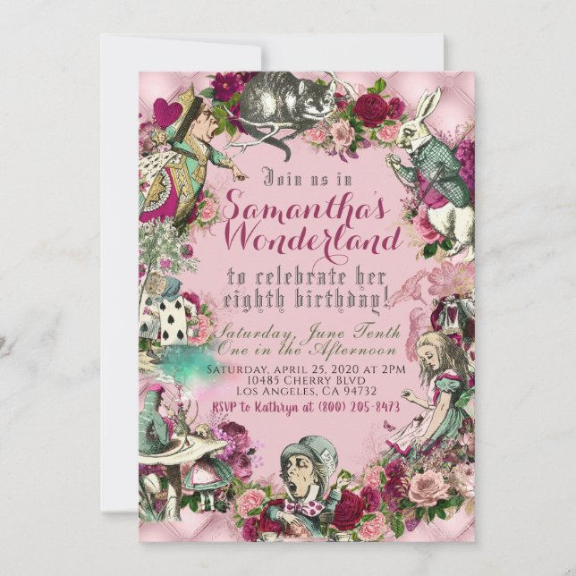 Vintage Alice in Wonderland Birthday Invitation (Front)