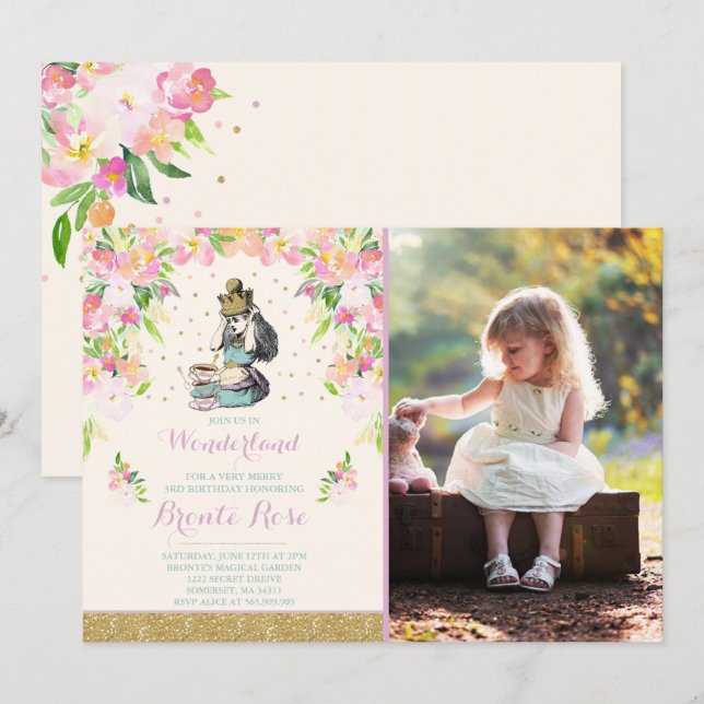Vintage Alice In Wonderland Birthday Invitation (Front/Back)