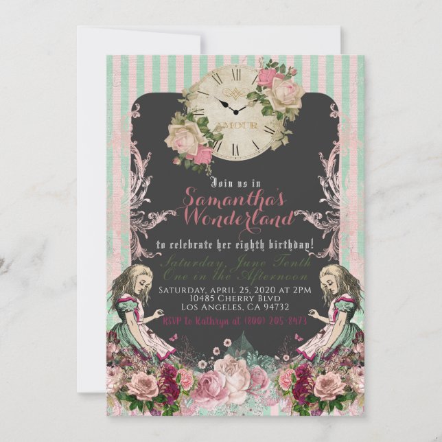 Vintage Alice in Wonderland Birthday Invitation (Front)