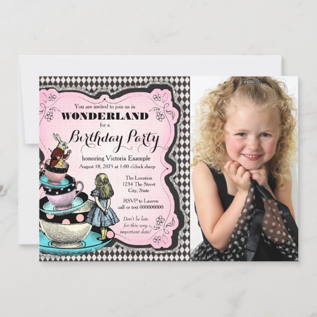 Vintage Alice in Wonderland Birthday Party Invitation (Front)