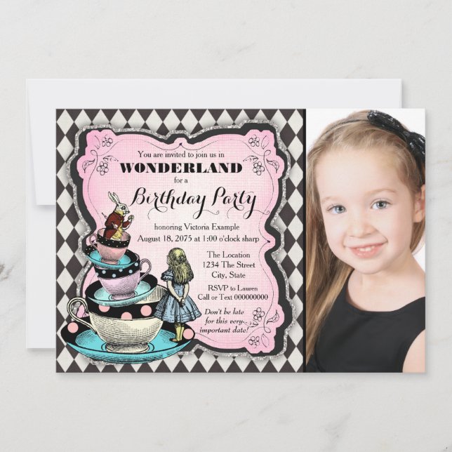 Vintage Alice in Wonderland Birthday Party Invitation (Front)