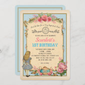Vintage Alice in Wonderland Birthday Tea Party Invitation (Front/Back)