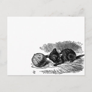 Vintage Alice in Wonderland black cat book drawing Postcard