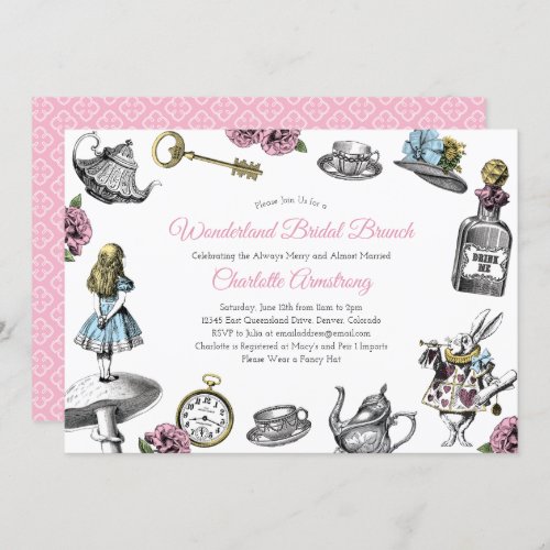Vintage Alice in Wonderland Bridal Brunch Invitation