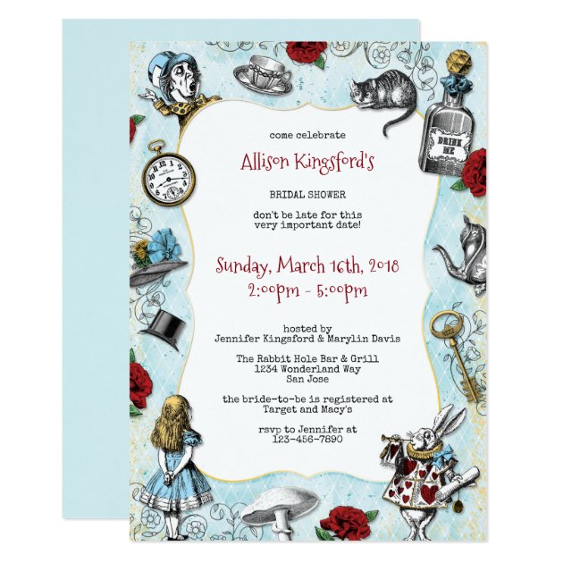 Vintage Alice In Wonderland Bridal Shower Invitation
