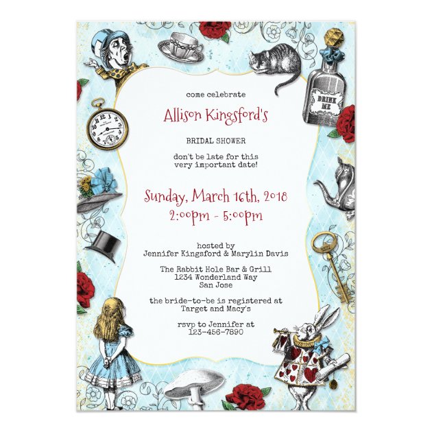 Vintage Alice In Wonderland Bridal Shower Invitation