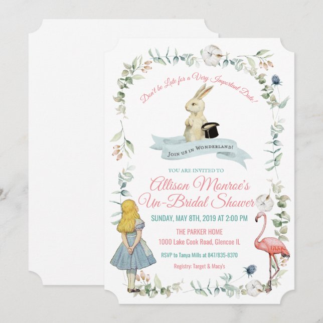 Vintage Alice in Wonderland Bridal Shower Invitation (Front/Back)