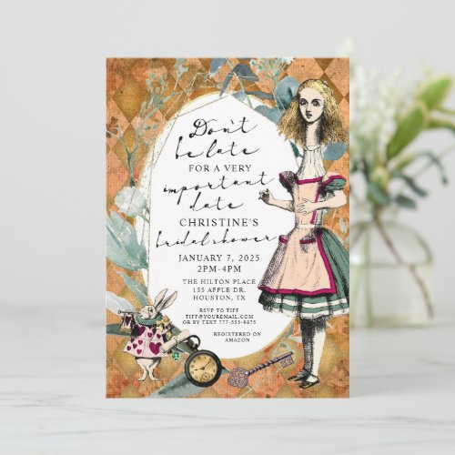 Vintage Alice in Wonderland Bridal Shower Invitation