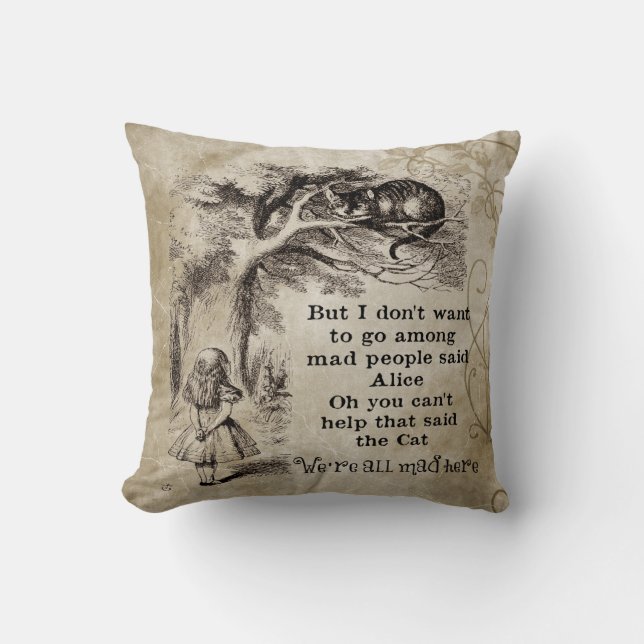 Vintage Alice In Wonderland Cheshire Cat Throw Pillow (Front)