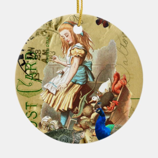 Vintage Alice in Wonderland collage Ceramic Ornament (Front)