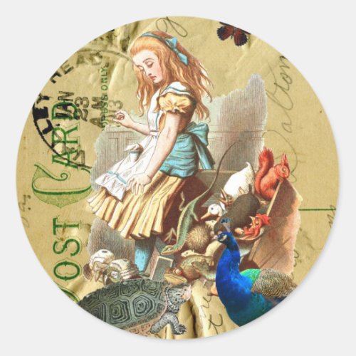 Vintage Alice in Wonderland collage Classic Round Sticker