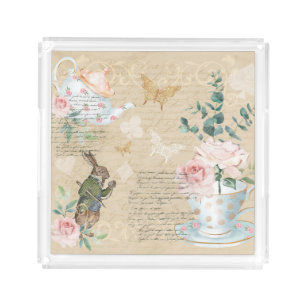 Vintage Alice In Wonderland Collage Decoupage Acrylic Tray