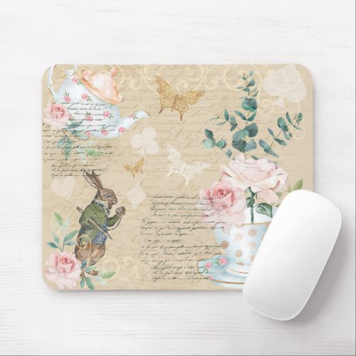 Vintage Alice In Wonderland Collage Decoupage Mous Mouse Pad