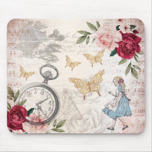 Vintage Alice In Wonderland Collage Decoupage Mouse Pad