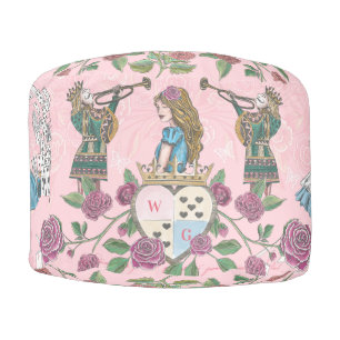 Vintage Alice In Wonderland Collage Decoupage Pink Pouf