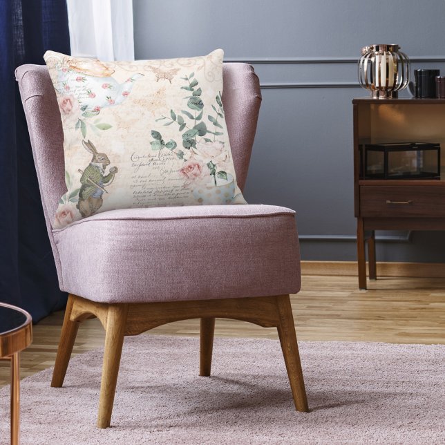 Vintage Alice In Wonderland Collage Decoupage Throw Pillow (Creator Uploaded)