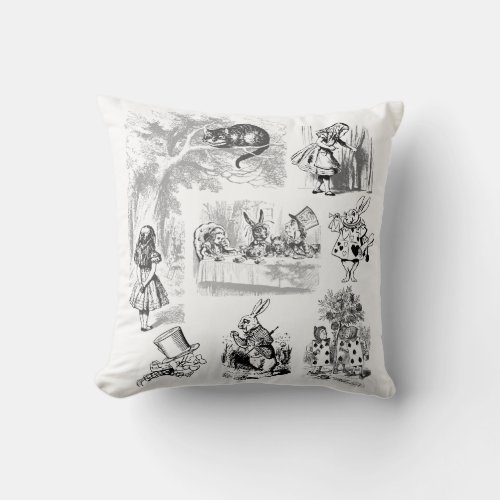 Vintage Alice In Wonderland Collection of Images Throw Pillow