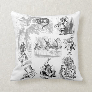 Vintage Alice In Wonderland Collection of Images Throw Pillow